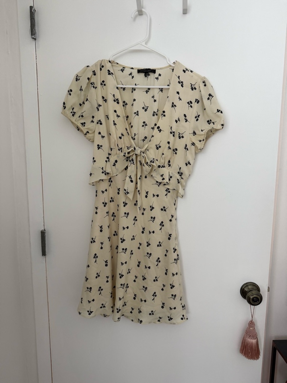 Cotton Candy Cream Mini Dress with Black Floral Print